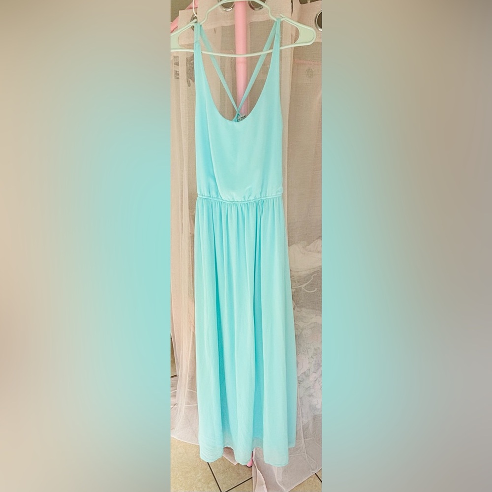 Sleeveless Aqua Maxi Dress with Scoop Back